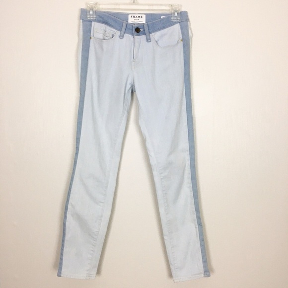 FRAME DENIM Color Block Jeans Le Skinny De Jeanne Light Wash Denim - Picture 2 of 8